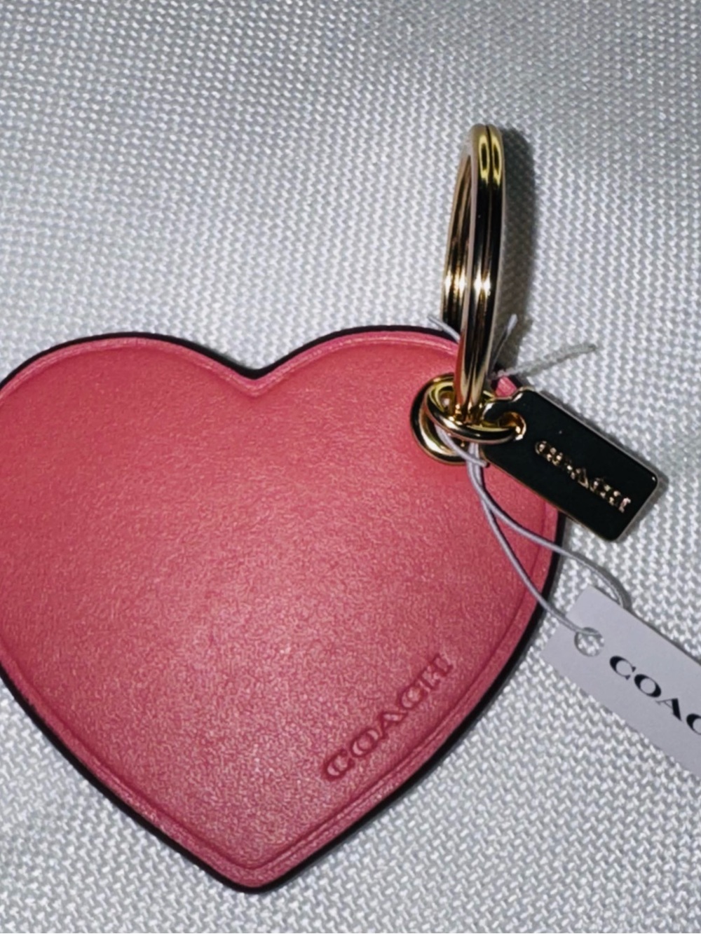 Coach Pink Heart Leather Bag Charm Keychain Gold Tone NWT Cute Coquette